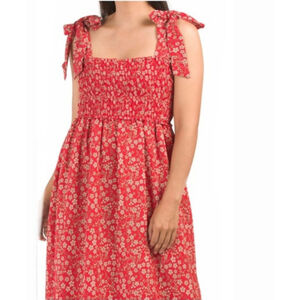 #1760 Max Studio Red Floral Sleeveless Smockef Maxi Dress Size S